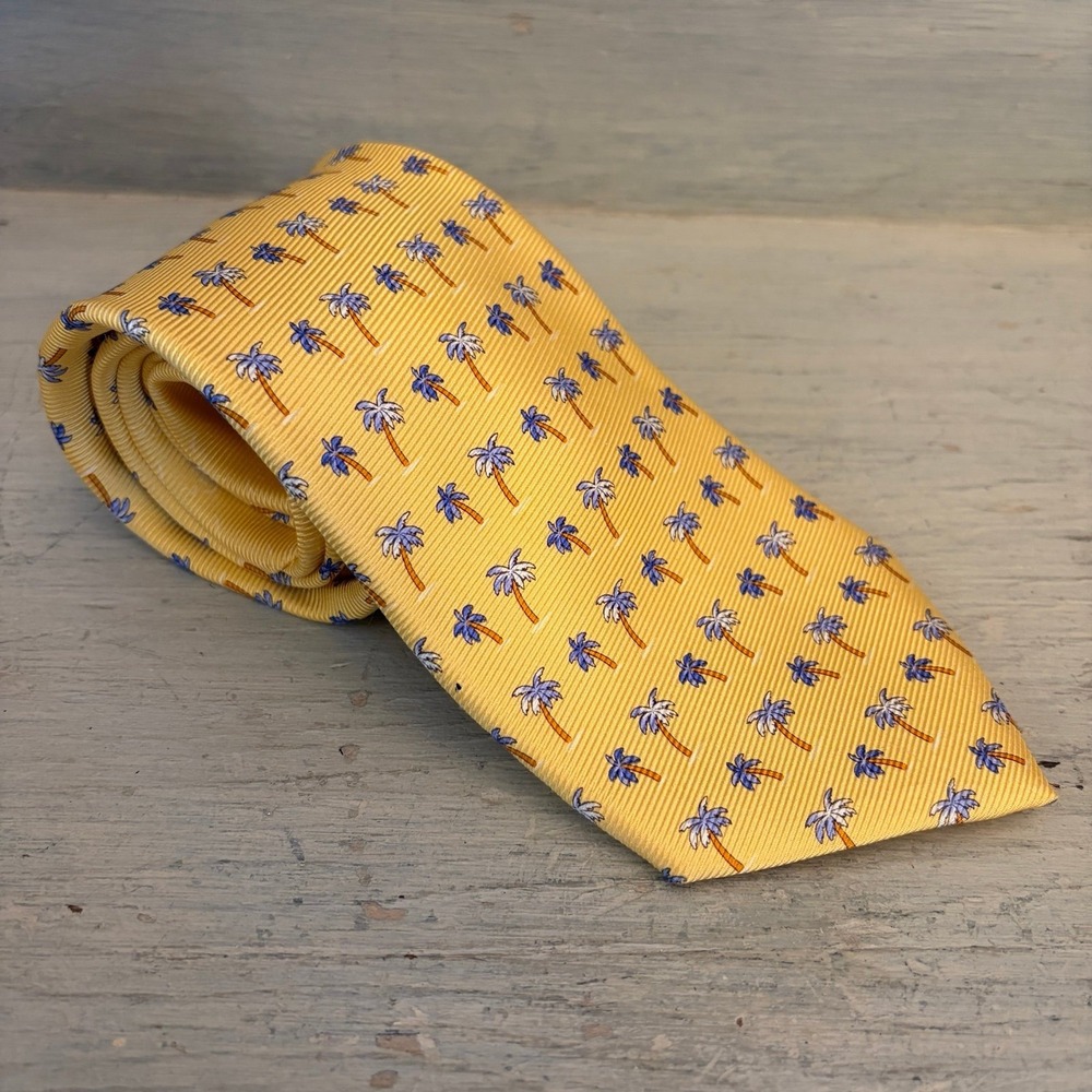 Tommy Hilfiger 100% Silk Yellow Palm Tree Traditional Tie Good Condition